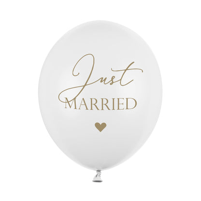 Hochzeitsballone "Just Married" weiß mit gold 6 Stück