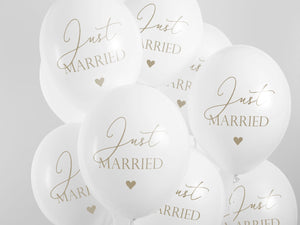Hochzeitsballone "Just Married" weiß mit gold 6 Stück