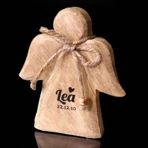 Holzengel klein mit Namens-Gravur aus Mangoholz 10cm mit Schleife | personalisiertes Geschenk