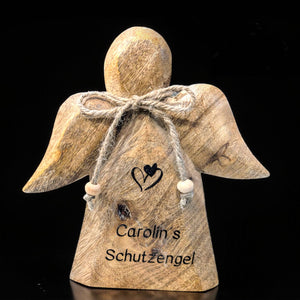 Holzengel klein mit Namens-Gravur aus Mangoholz 10cm mit Schleife | personalisiertes Geschenk