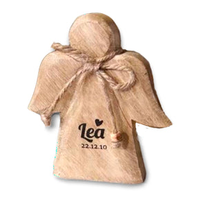 Holzengel klein mit Namens-Gravur aus Mangoholz 10cm mit Schleife | personalisiertes Geschenk