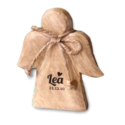 Holzengel klein mit Namens-Gravur aus Mangoholz 10cm mit Schleife | personalisiertes Geschenk