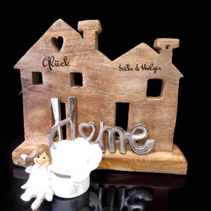 Holzhaus Schriftzug "Home" 24x21x7 cm personalisiertes Geschenk