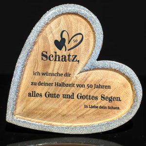 Holzherz 18 cm Silberhochzeitsgeschenk personalisiertes Geschenk