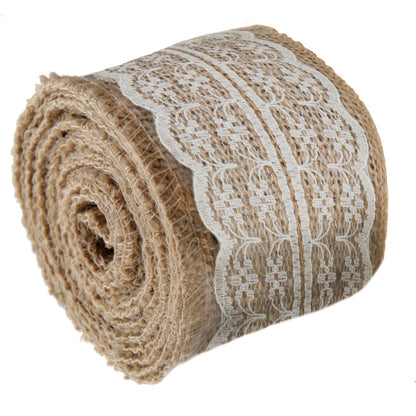 Juteband 5cm x 2m mit Spitze creme/natur