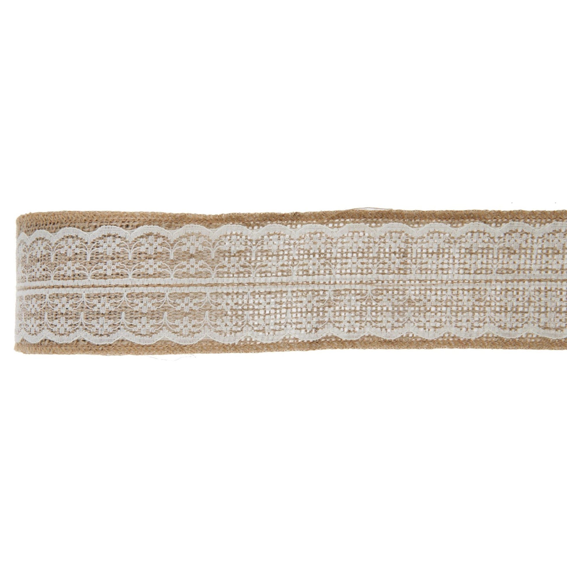 Juteband 5cm x 2m mit Spitze creme/natur