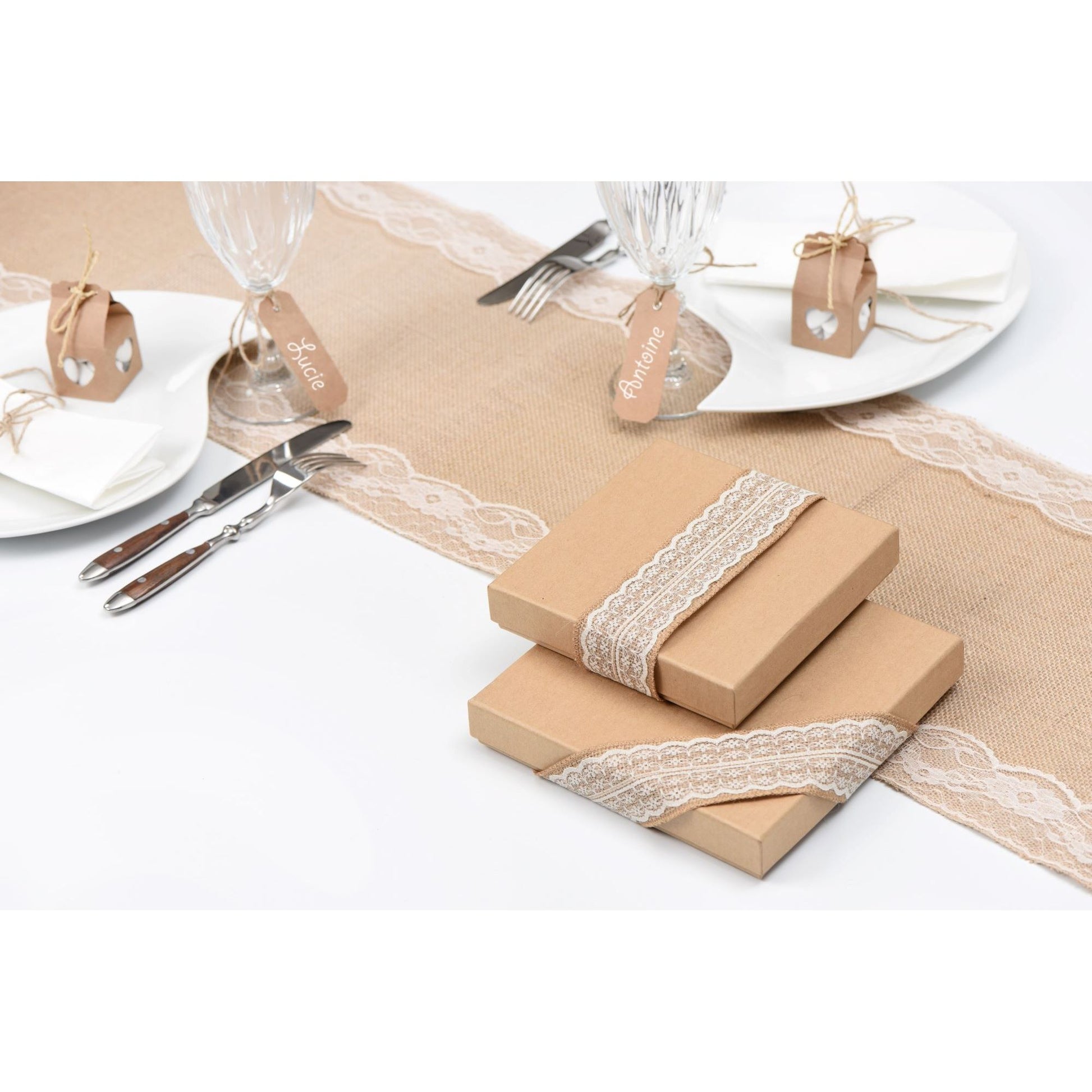 Juteband 5cm x 2m mit Spitze creme/natur