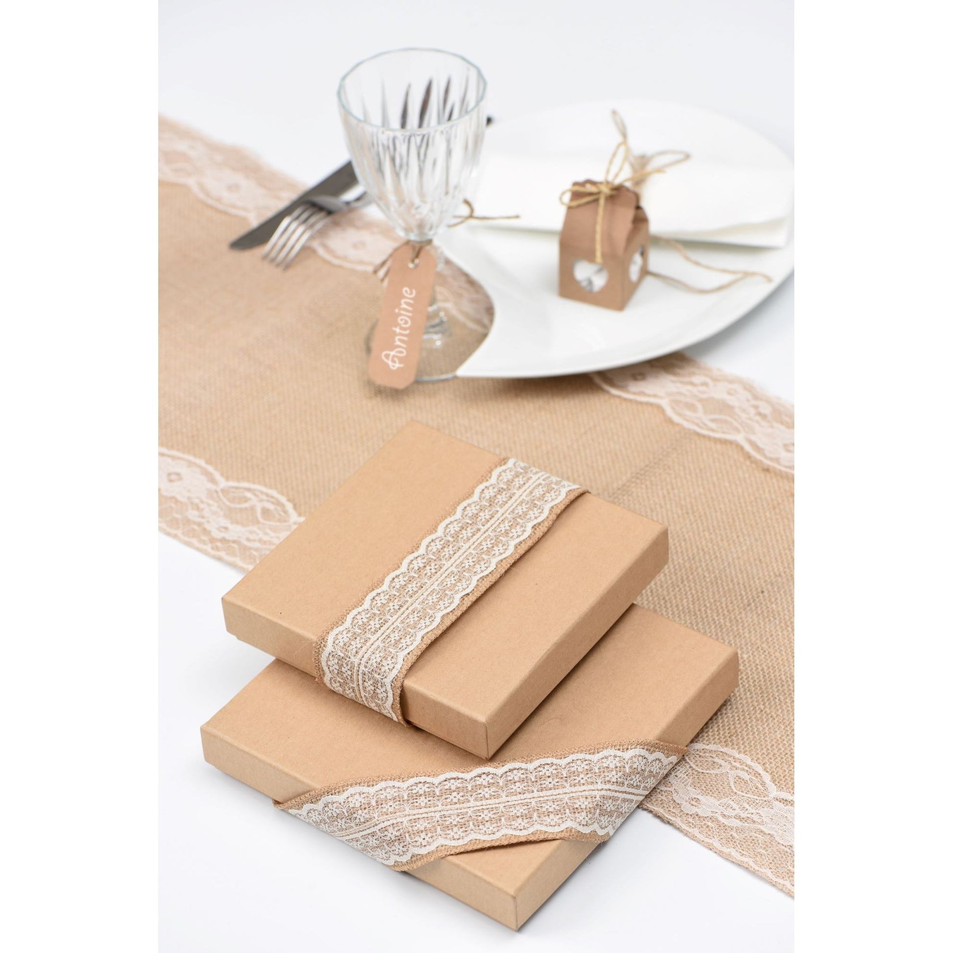 Juteband 5cm x 2m mit Spitze creme/natur
