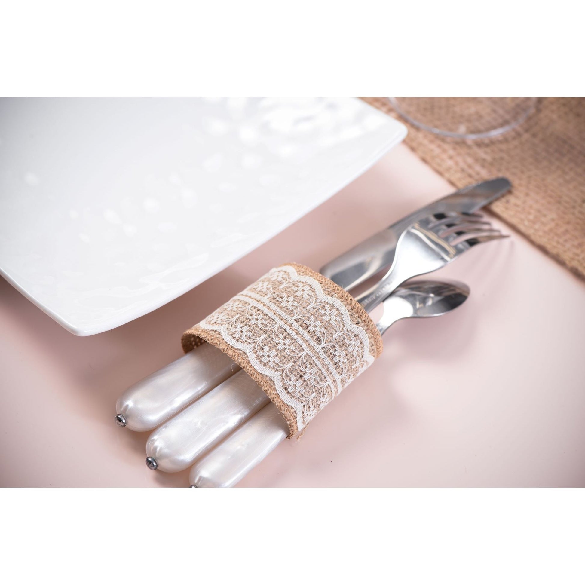 Juteband 5cm x 2m mit Spitze creme/natur