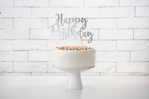 Tortendeko Cake Topper Happy Birthday silber