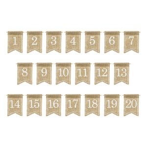 Tischnummern Vintage Wimpel aus Jute 1-20