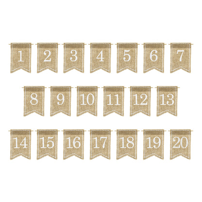 Tischnummern Vintage Wimpel aus Jute 1-20