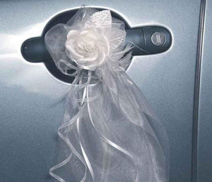 Organzadeko mit Satinrosen für Autotürgriff 2er Set weiß / crème