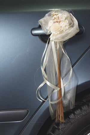 Gesteck mit Satinrosen für den Autotürgriff 2er Set crème