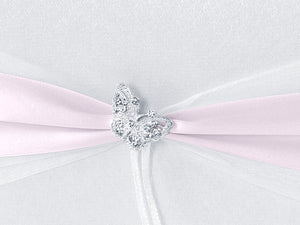 Gästebuch weißer Satin mit rosa Band und silbernem Schmetterling