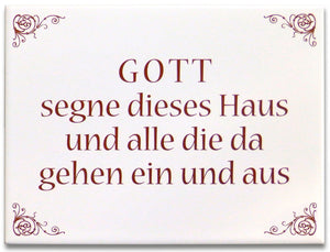 Keramikfliese Wanddeko "Gott segne dieses Haus" ohne Rahmen