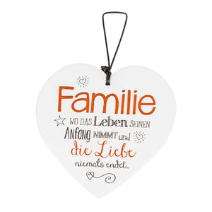 Keramikherz mit Spruch "Familie wo das Leben seinen Anfang nimmt..." Wanddeko Familie