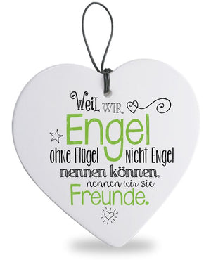 Keramikherz mit Spruch "Freunde sind Engel ohne Flügel"