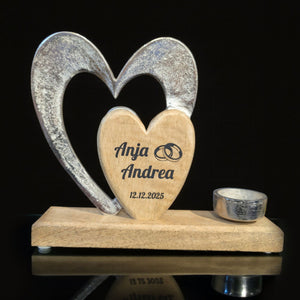 Kerzenständer Doppelherz 23cm personalisiertes Geschenk