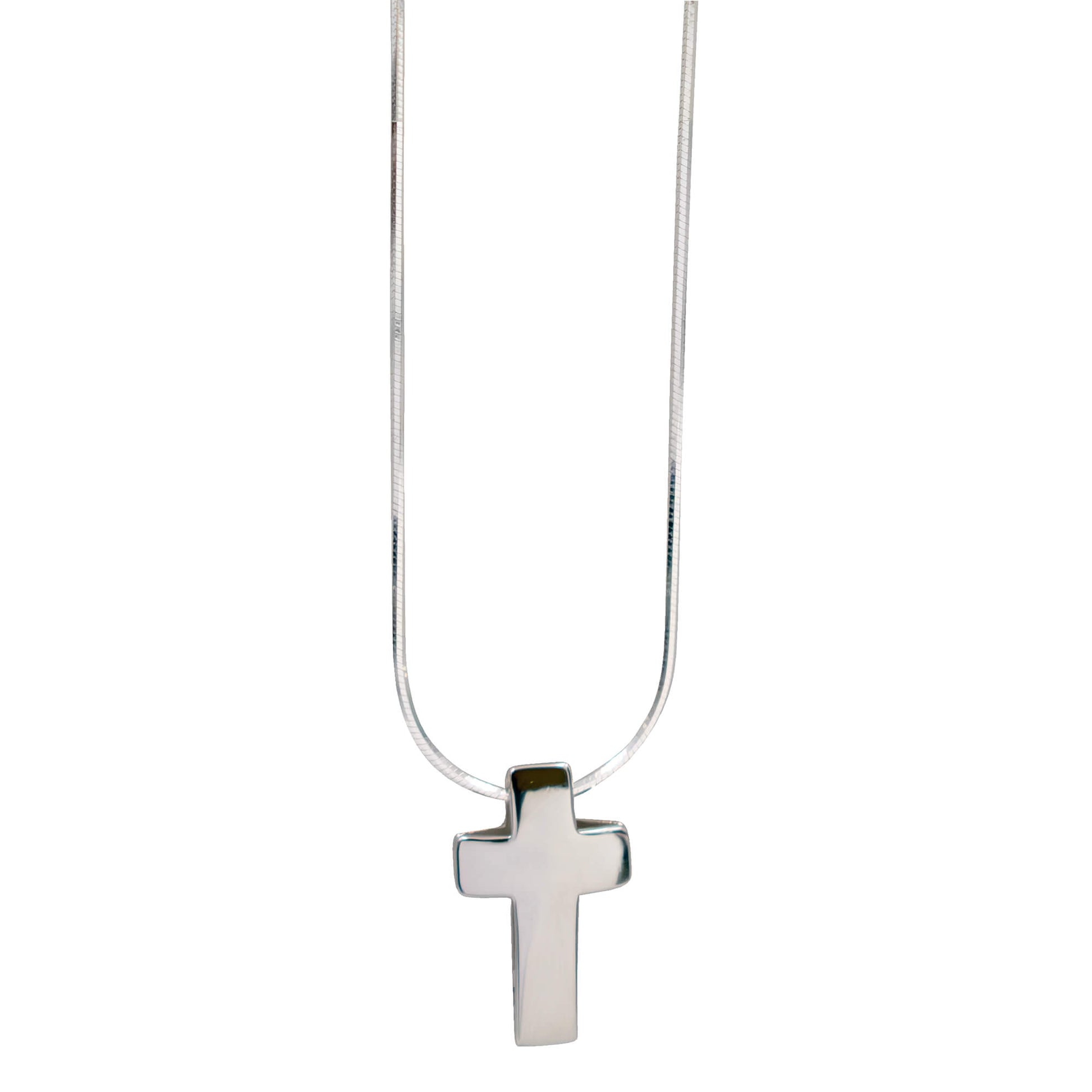 Kette mit gewölbtem Kreuzanhänger glänzend mit Schlangenkette