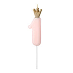 Kuchenkerzen Zahl 1 mit Krönchen 9,5cm rosa