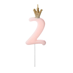 Kuchenkerzen Zahl 2 mit Krönchen 9,5cm rosa