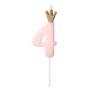 Kuchenkerzen Zahl 4 mit Krönchen 9,5cm rosa