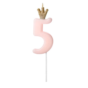 Kuchenkerzen Zahl 5 mit Krönchen 9,5cm rosa
