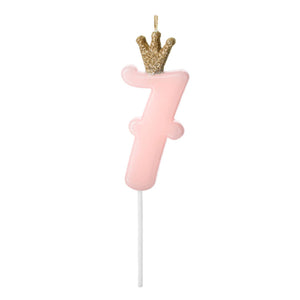 Kuchenkerzen Zahl 7 mit Krönchen 9,5cm rosa