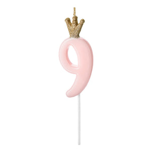 Kuchenkerzen Zahl 9 mit Krönchen 9,5cm rosa