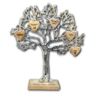 Lebens Baum aus Metall 42cm mit 5 gravierten Holzherzen