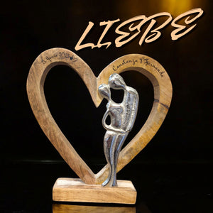 Dekoration Liebespaar silber mit Holzherz 27cm