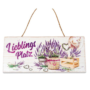 Metallschild Lieblingsplatz mit Lavendel 30x13cm | Hobbygärtner Geschenk