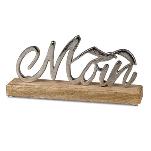 Moin Schriftzug mit Möwe silber mit Holzsockel 28x14cm