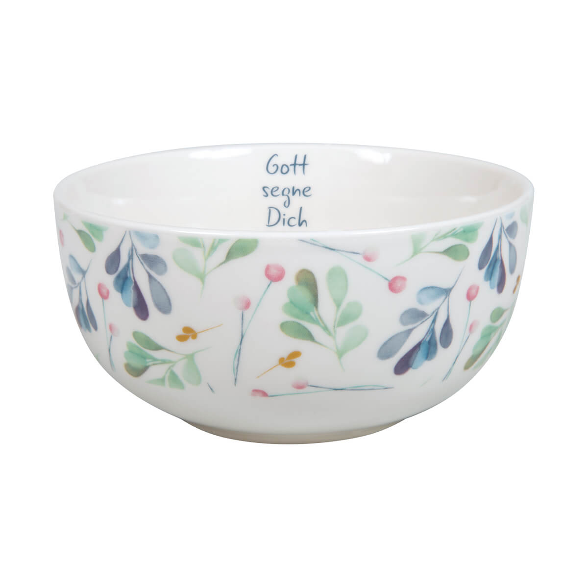 Mueslischale "Gott segne Dich" blau-gruenes Blaettermotiv