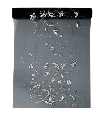 Schwarzer Organza  bedruckt  9m x 36cm | silberner Brokat