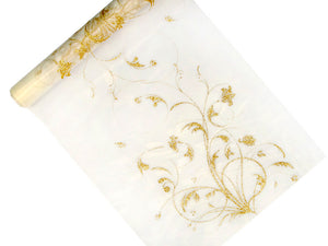 Organza goldender Brokat Natur 9m x 36cm | Tischläufer Hochzeit