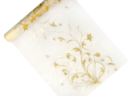 Organza goldender Brokat Natur 9m x 36cm | Tischläufer Hochzeit