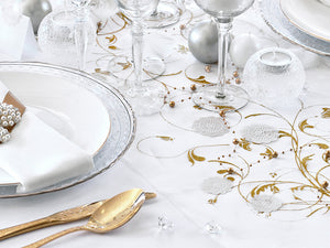 Organza goldender Brokat Natur 9m x 36cm | Tischläufer Hochzeit