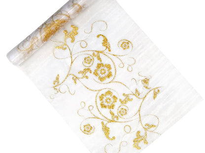 Organza goldender Brokat 9m x 36cm | Tischläufer Blumen
