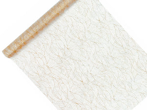 Organza bedruckt 9m x 48cm, goldener Brokat Blätterdesign