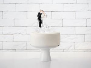 Tortenfigur "Brautpaar stehend  mit Herzen und Satin" weiß