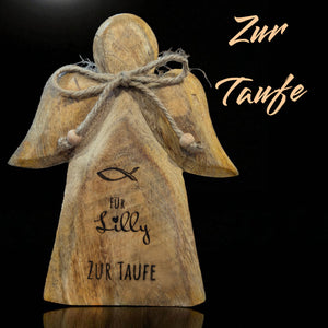 Persönlicher Holzengel 13x15x3 cm mit Wunschtext
