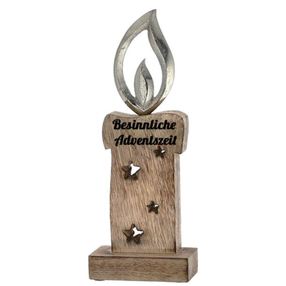 Personalisierte Kerze mit silberner Flamme 27cm aus Holz