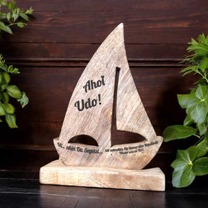 Segelboot aus Holz 22cm personalisiertes Geschenk