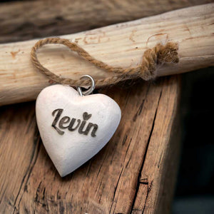 Holzherz Anhänger 5 cm weiß personalisiertes Geschenk