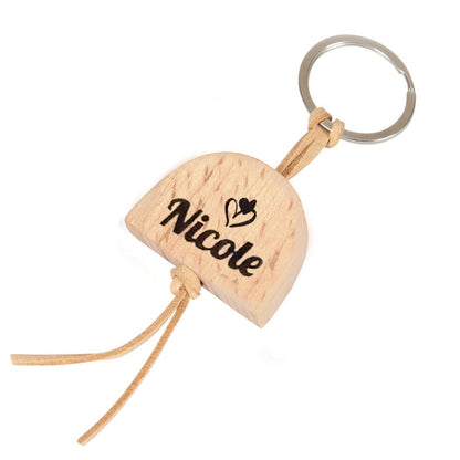 Personalisierter Schlüsselanhänger Holz Regenbogen "Unter Gottes Schutz" 4cm