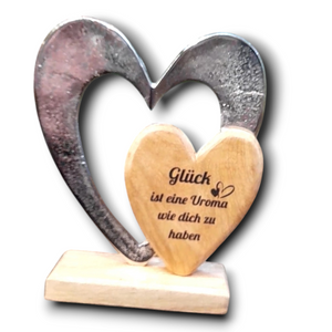 personalisiertes großes Metallherz mit Herz aus Holz 26cm