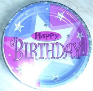 Pink Shimmer "Happy Birthday" 8 Papp-Teller 23cm