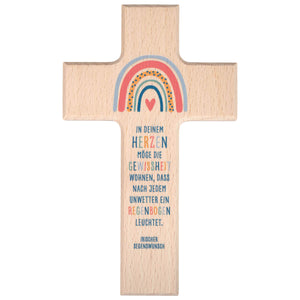 Holz Kreuz mit Regenbogen und irischem Segenswunsch | Regenbogen Kreuz